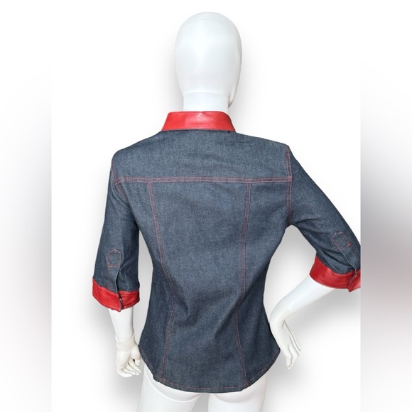 Vintage 1990s Dolce & Gabbana Denim Jacket Top with Red Leather Trim - Picture 4 of 10